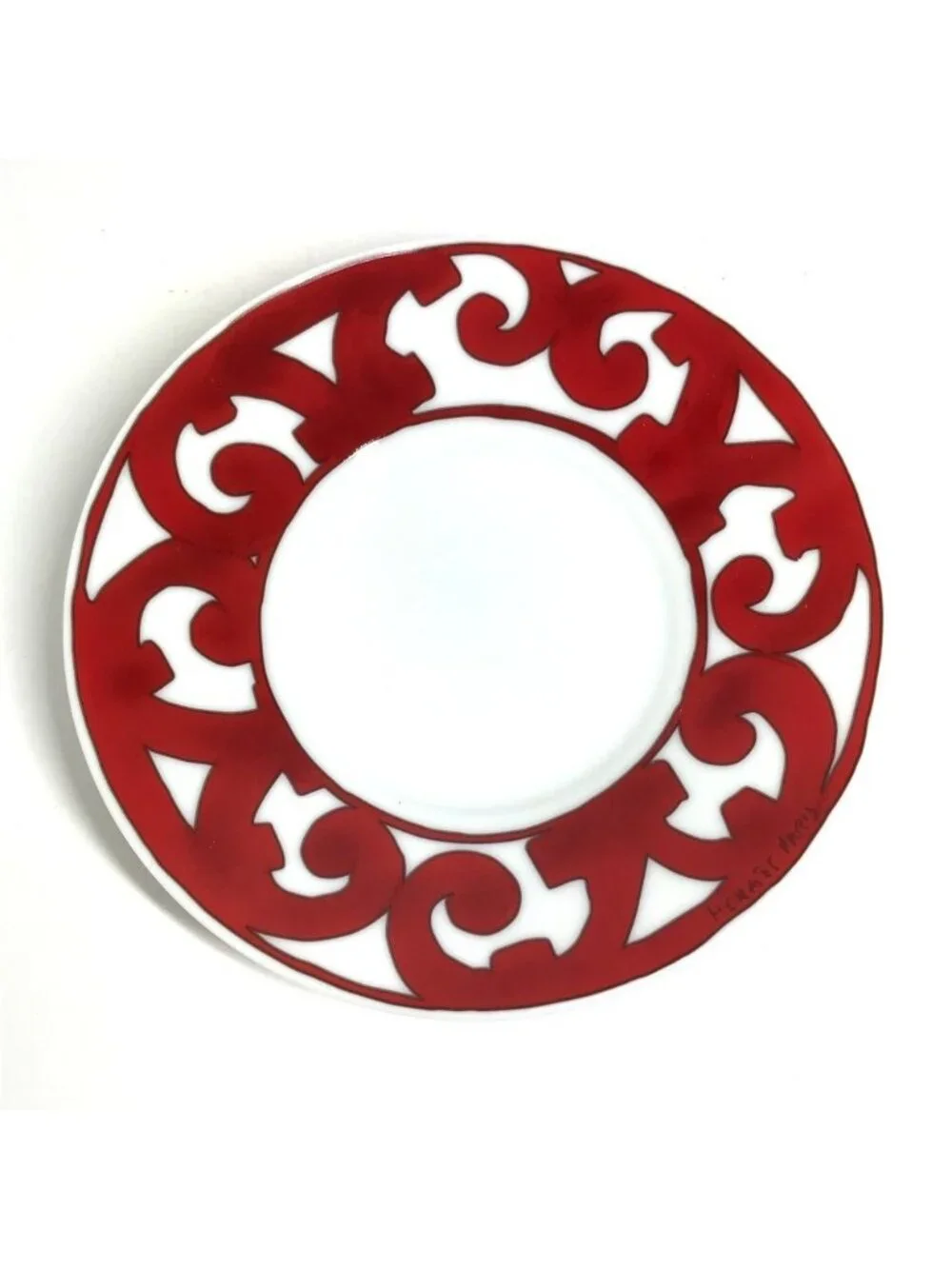 Hermes Teacup Cup & Saucer Set of 2 Pair Pottery White X Red